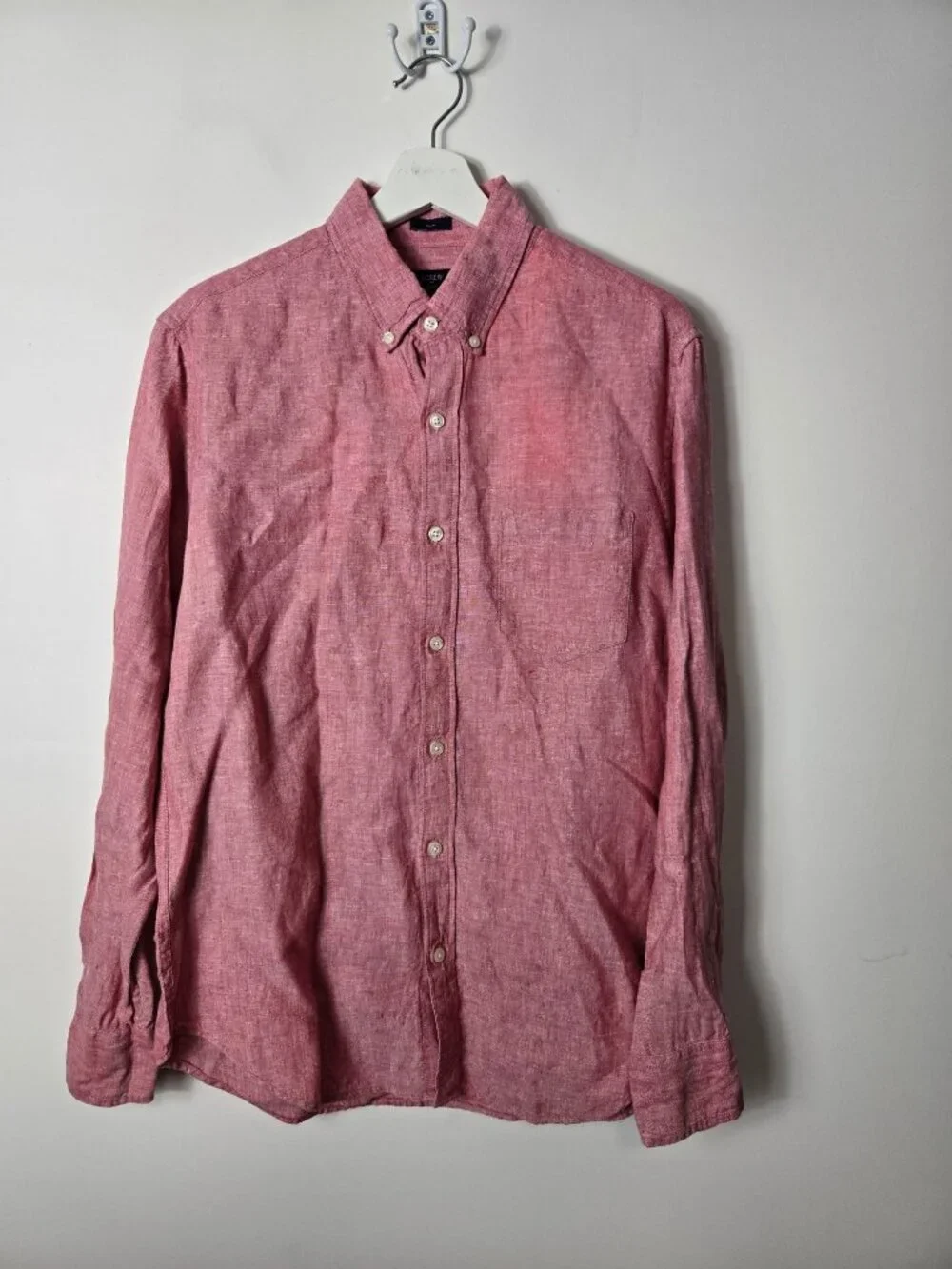 J.Crew Men's 100% Linen Slim Fit Long Sleeve Button-Up Shirt Size M Red
